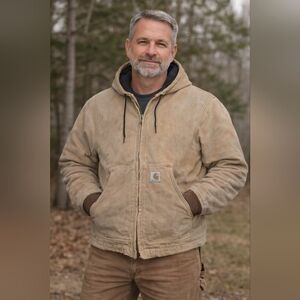 Carhartt Hooded Active Jacket Distressed Canvas Workwear Tan Brown